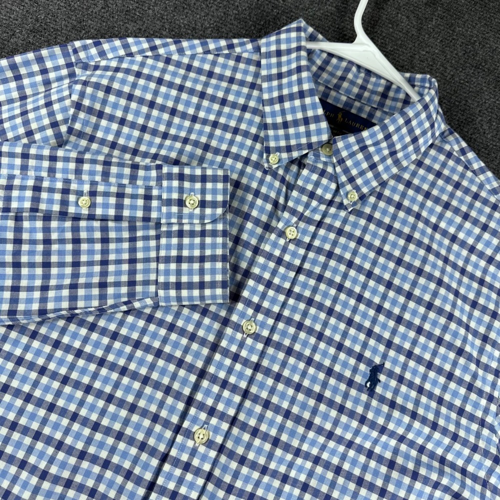 Ralph Lauren Button Down Mens LG Large Gingham Slim Fit Stretch Oxford Shirt